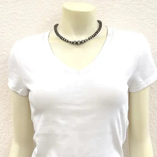 15" Silver Rondelle Navajo Inspired Bead Necklace