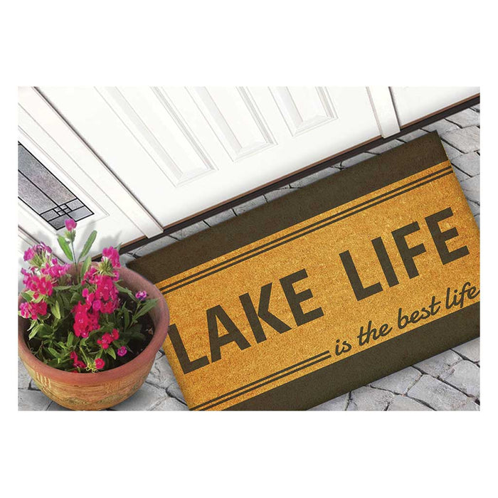 18x30 Coir Doormat Lake Life is Best Stripe