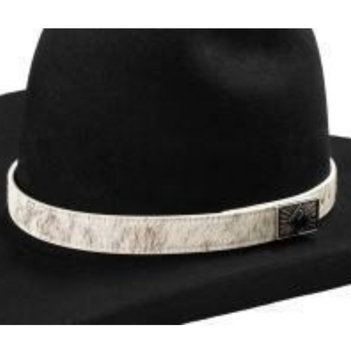 3D Belt Co. Black and White Calf Hair & Black Stone Buckled Hat Band