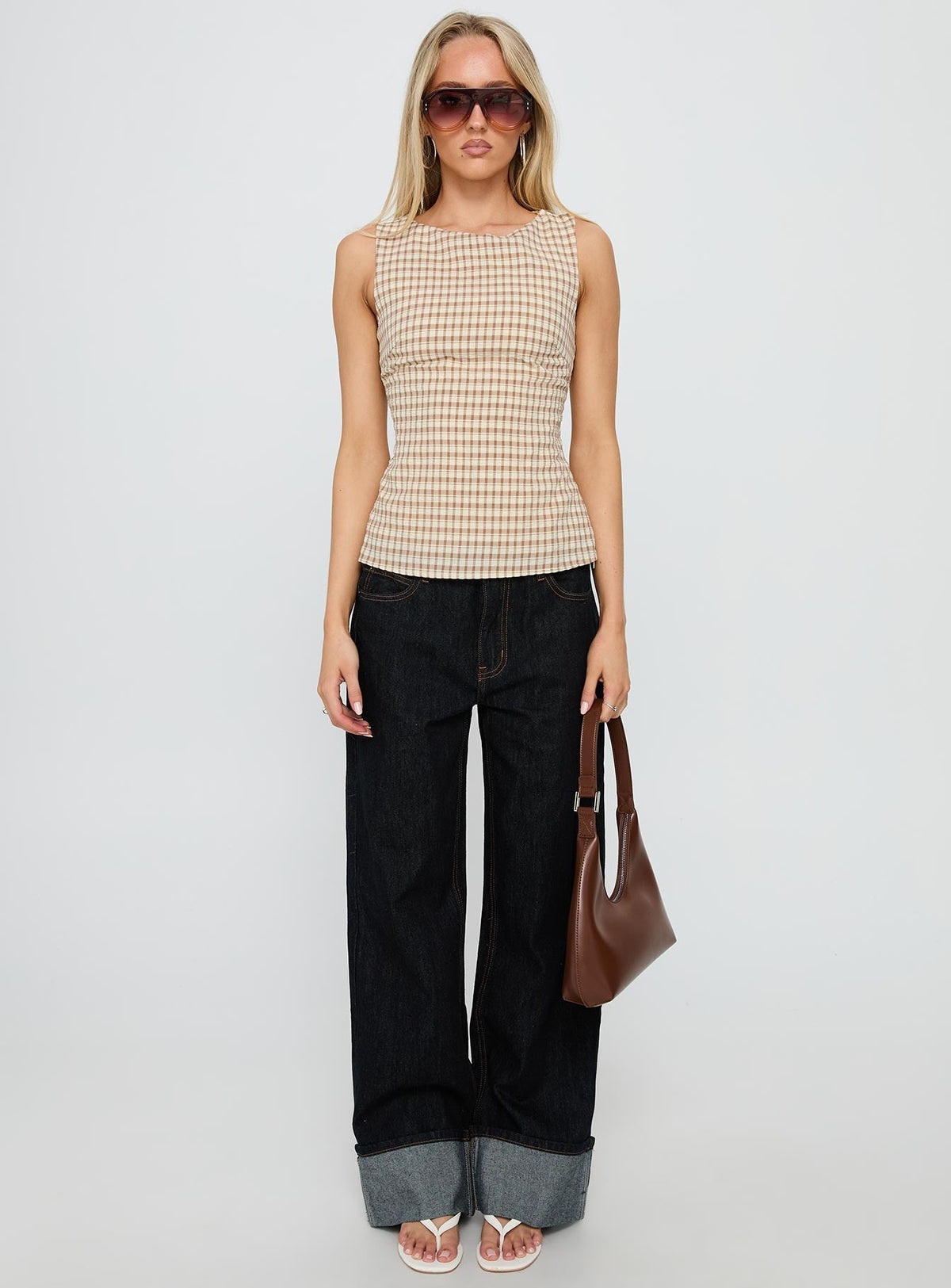 Michaud Top Brown Gingham