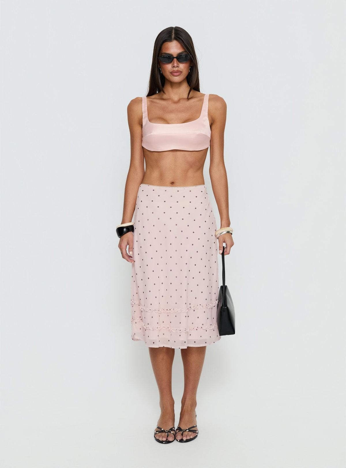 Clarabella Frill Midi Skirt Pink Polka Dot