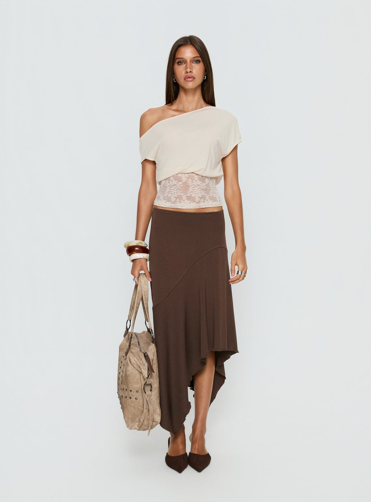 Marienna One Shoulder Lace Top Cream
