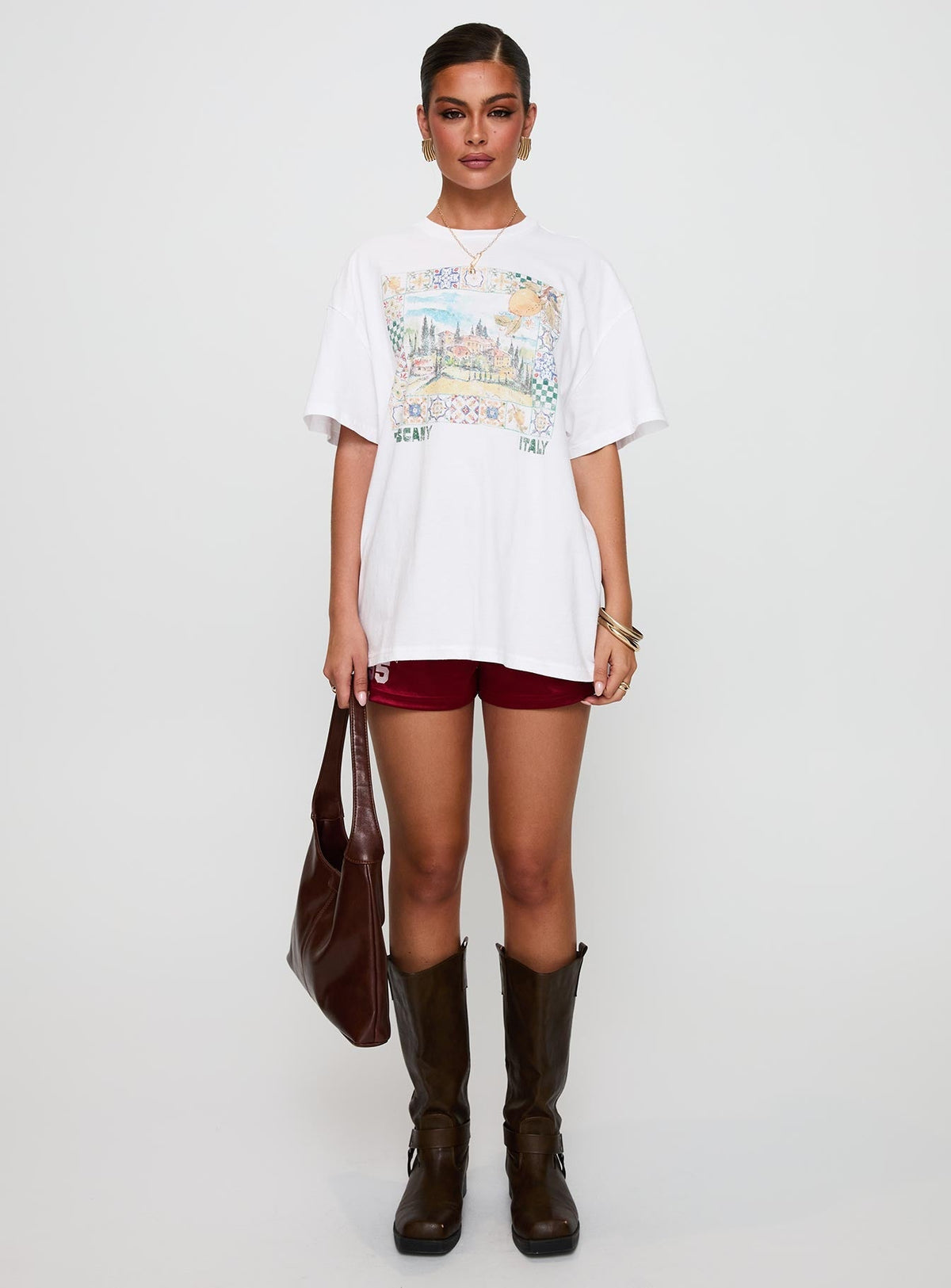 Love From Tuscany Oversized Graphic Top White