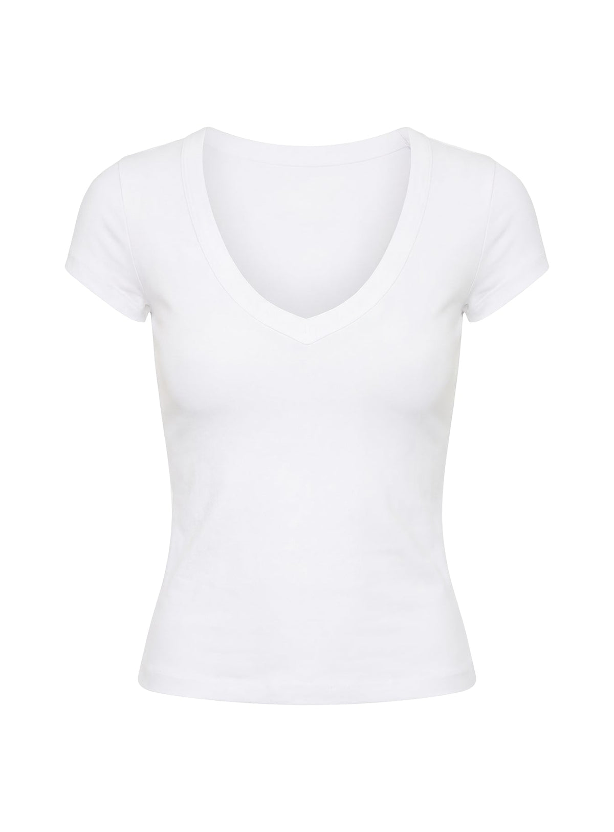 Daily Define Deep V Short Sleeve Top White