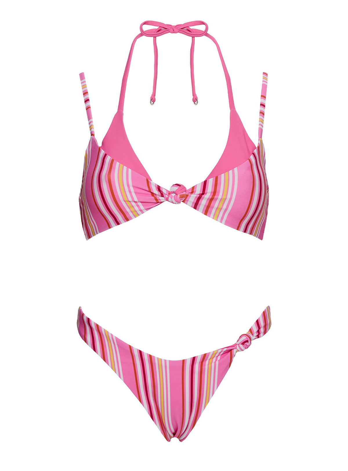 Melesa Knotted Cheeky Bikini Bottom Pink Stripe