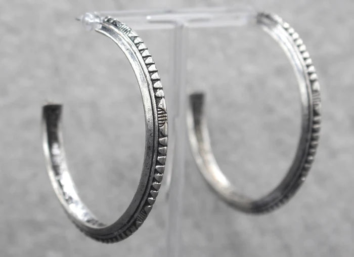 Antique Silver Half Hoop Post Earrings