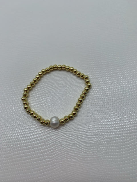 BRACELET 14KT GOLD BALL WITH SINGLE NATURAL FRESH WATER PEARL