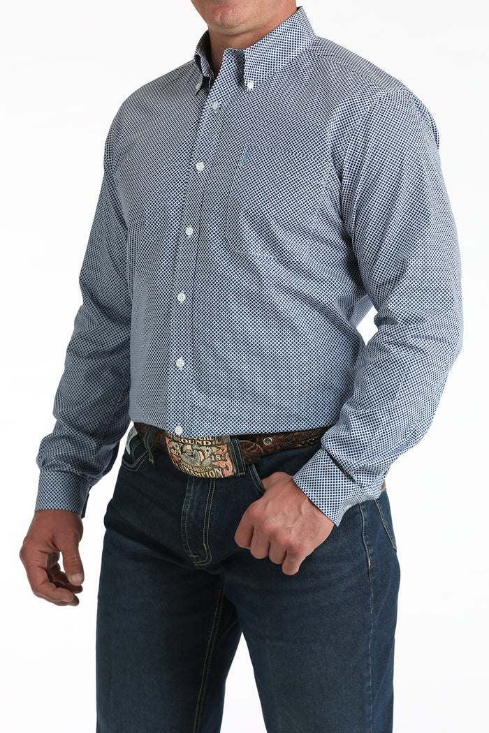 Cinch Men's L/S Modern Fit Medallion Print Western Button Down Shirt in Royal Blue