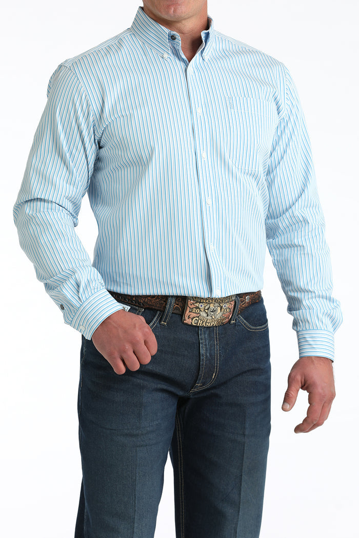 Cinch Men's L/S Modern Fit Stripe Western Button Down Shirt in White