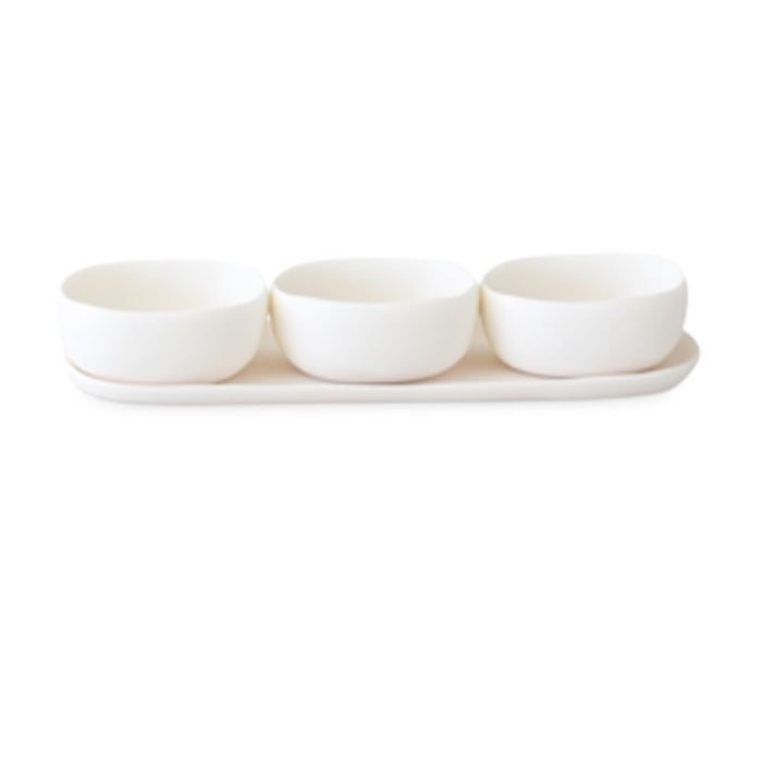 CUADRADO 3 BOWL SET WITH TRAY IN WHITE