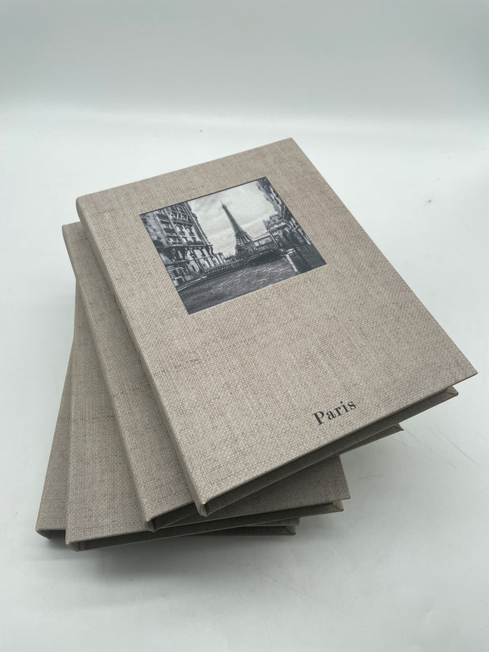 MDF & LINEN BOOK STORAGE BOX WITH CITY NAME & IMAGE 4 SYTLES