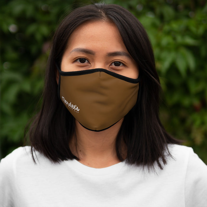 Nerdee's - The Nerd Bizz - Official Script Logo (White) - Fitted Polyester Face Mask - Dark Brown