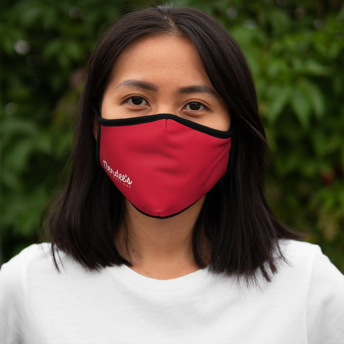 Nerdee's - The Nerd Bizz - Official Script Logo (White) - Fitted Polyester Face Mask - Dark Red