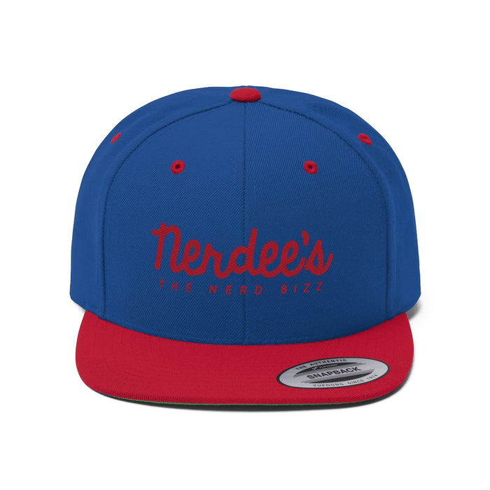 Nerdee's - The Nerd Bizz - Script Logo (Red) - Unisex Flat Bill Hat