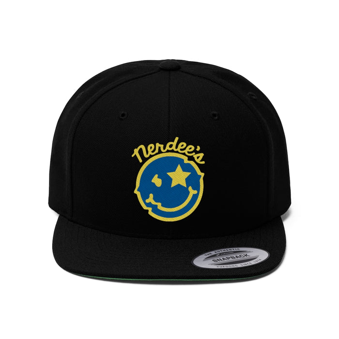 Nerdee's Official logo (GOLD/BLU/GOLD) - Unisex Flat Bill Hat