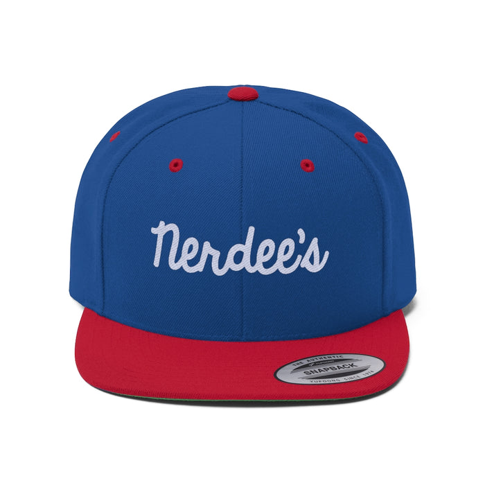 Nerdee's Script Logo (White) - Unisex Flat Bill Hat