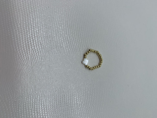 RING 14KT GOLD BALL ROLL ON WHITE CLOVER SHELL 3MM