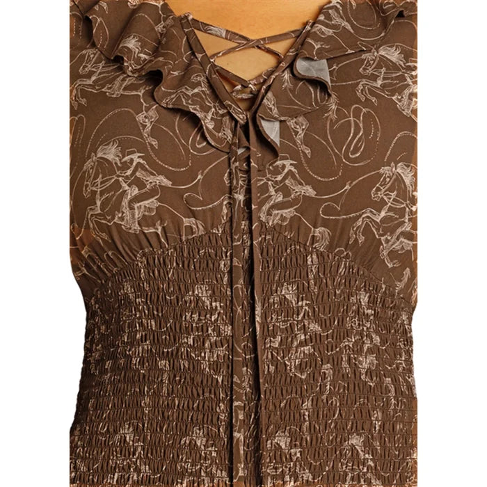 Rock & Roll Denim by Panhandle Slim Women's L/S Tiered Maxi Dress in Brown