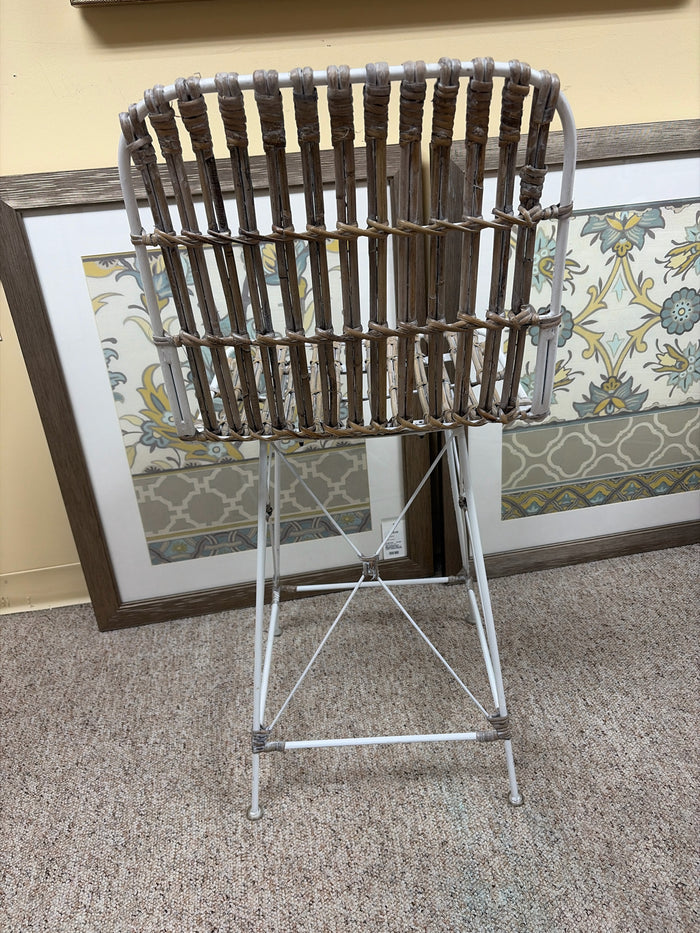 SET OF 3 COUNTER STOOLS WHITE WASHED RATTAN SEAT METAL FRAME