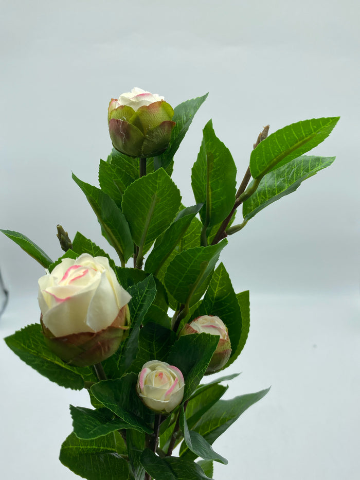 SILK WHITE 5 BUD PEONY STEM