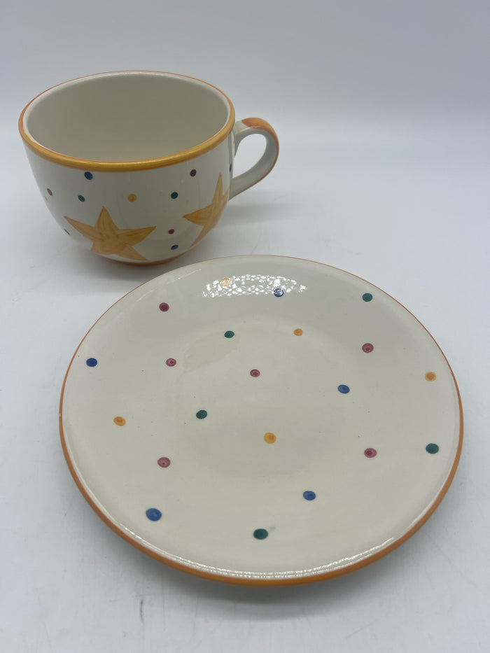 SOUP MUG AND PLATE TELLOW STARS