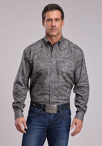 Stetson Men's Smoke Paisley Western Button Down Shirt in Grey