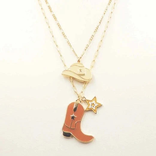 Two Strand Triple Pendent Gold Charm Necklace