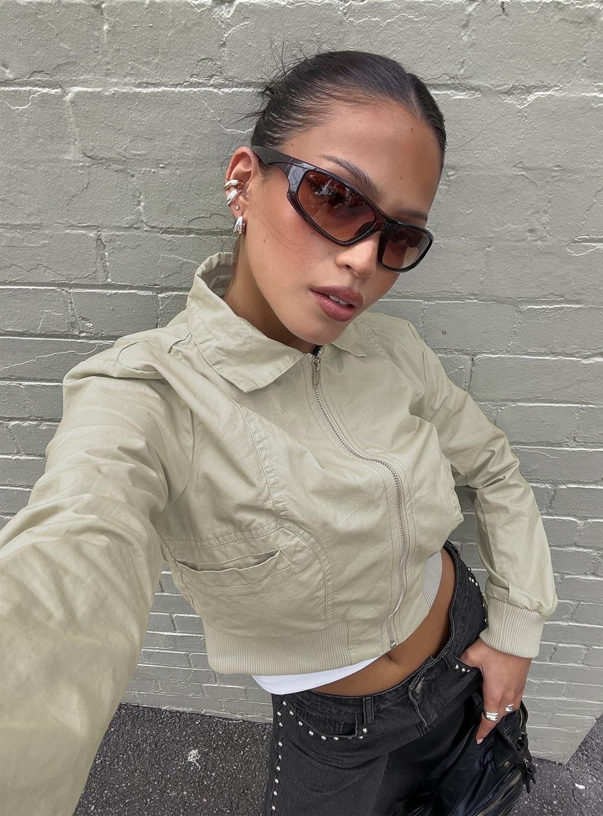 Arwyn Fitted Bomber Jacket Taupe