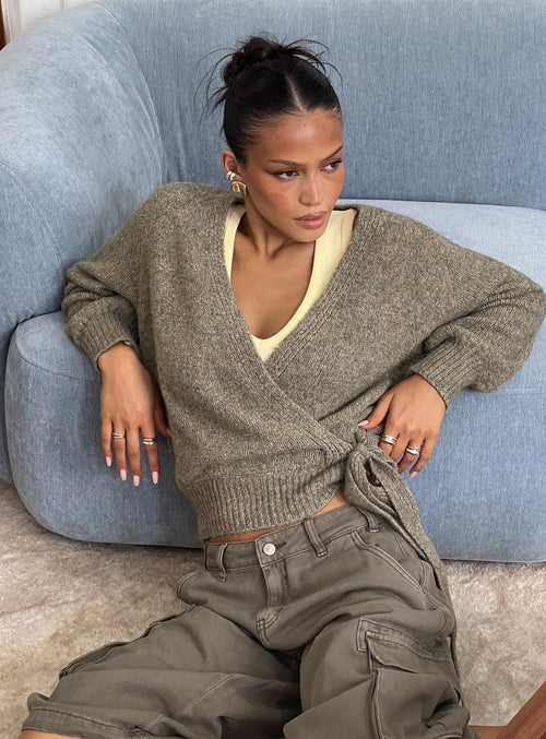 Daelan Wrap Knit Cardigan Brown