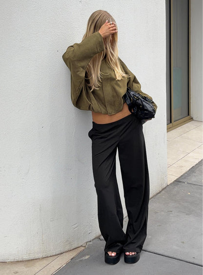 Khane Low Rise Wide Leg Pant Black