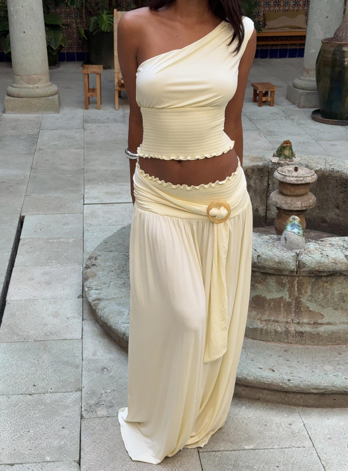Full Orbit Shirred Maxi Skirt Cream