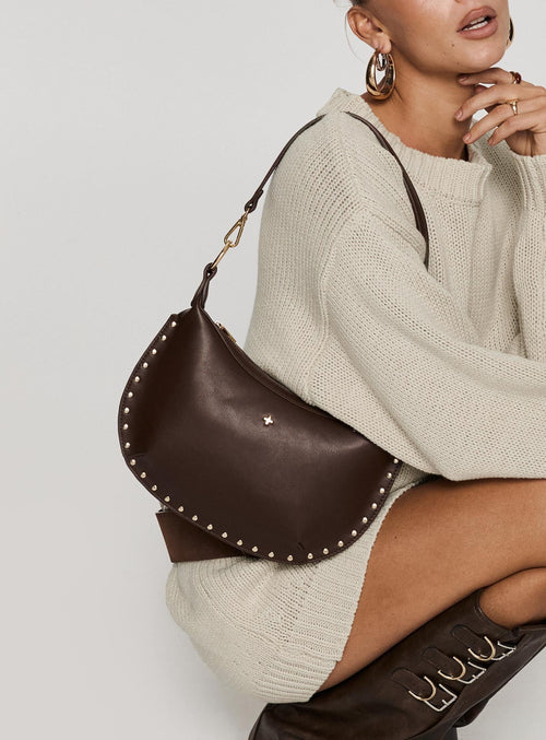 Oracle Studded Shoulder Bag Chocolate