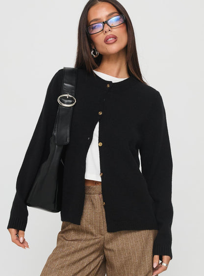 Arica Button Up Knit Cardigan Black
