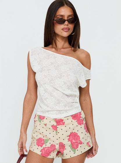 Orvielle Lace Off Shoulder Top Cream