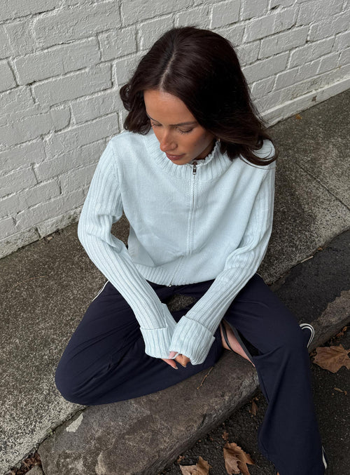 Show Off Zip Through Knit Sweater Blue