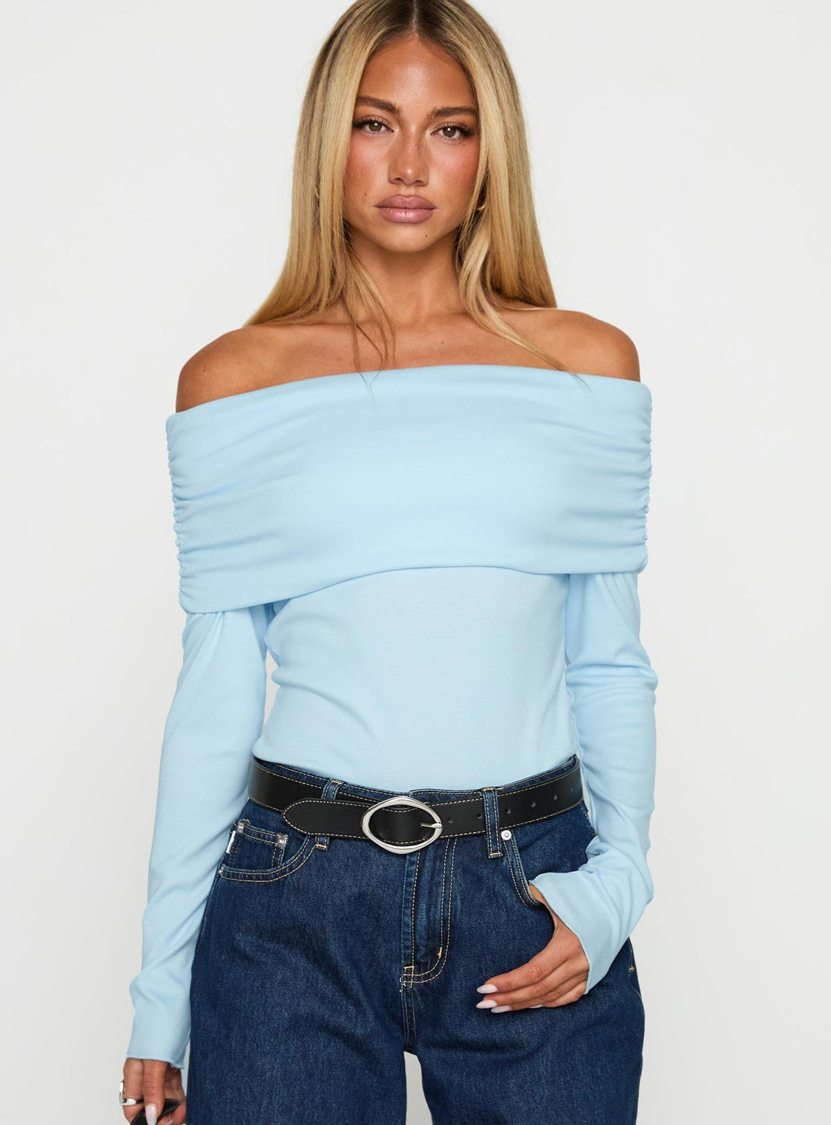 Spoilt Off The Shoulder Bodysuit Blue