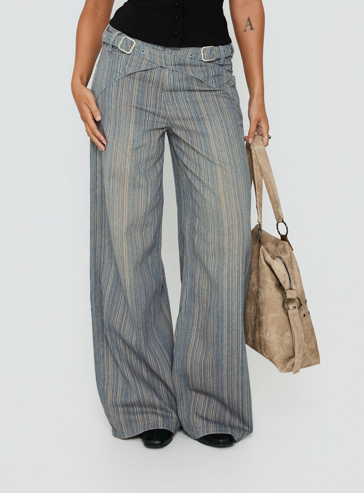 Mckinley Mid Rise Wide Leg Jeans Dark Blue Stripe