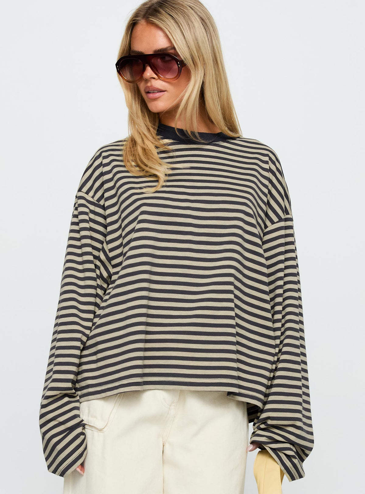 Bloom Long Sleeve Top Beige Stripe