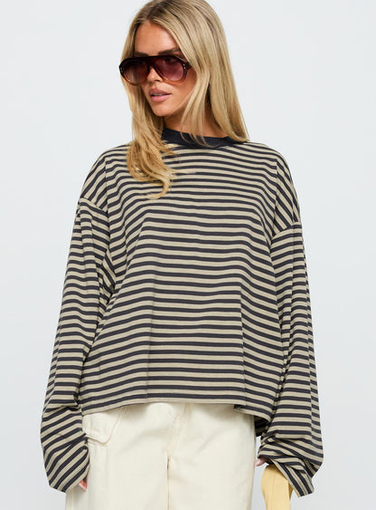 Bloom Long Sleeve Top Beige Stripe