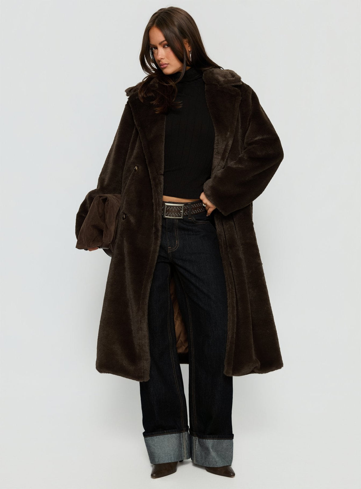 Alvie Longline Faux Fur Coat Brown