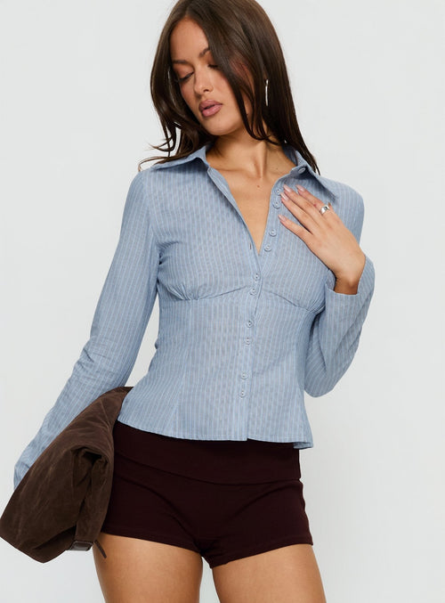 Cottesloe Long Sleeve Blouse Top Blue Stripe