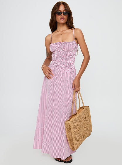 Loralei Shirred Maxi Dress Red Stripe