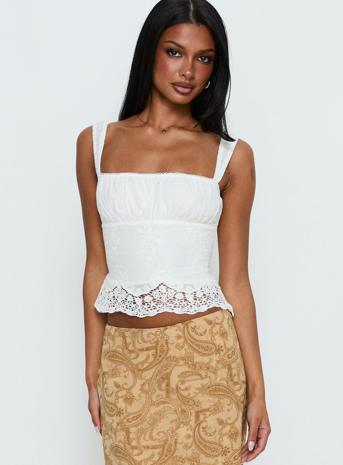 Starlina Lace Trim Cami Top White