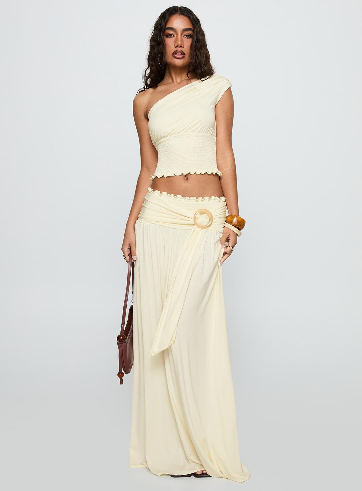 Full Orbit Shirred Maxi Skirt Cream