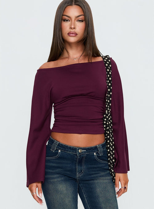 Anastasie Off Shoulder Long Sleeve Top Deep Red