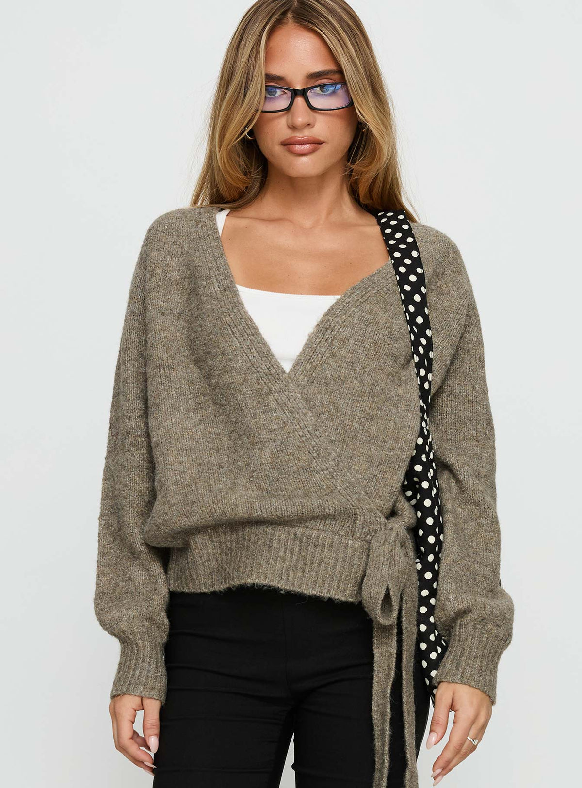 Daelan Wrap Knit Cardigan Brown