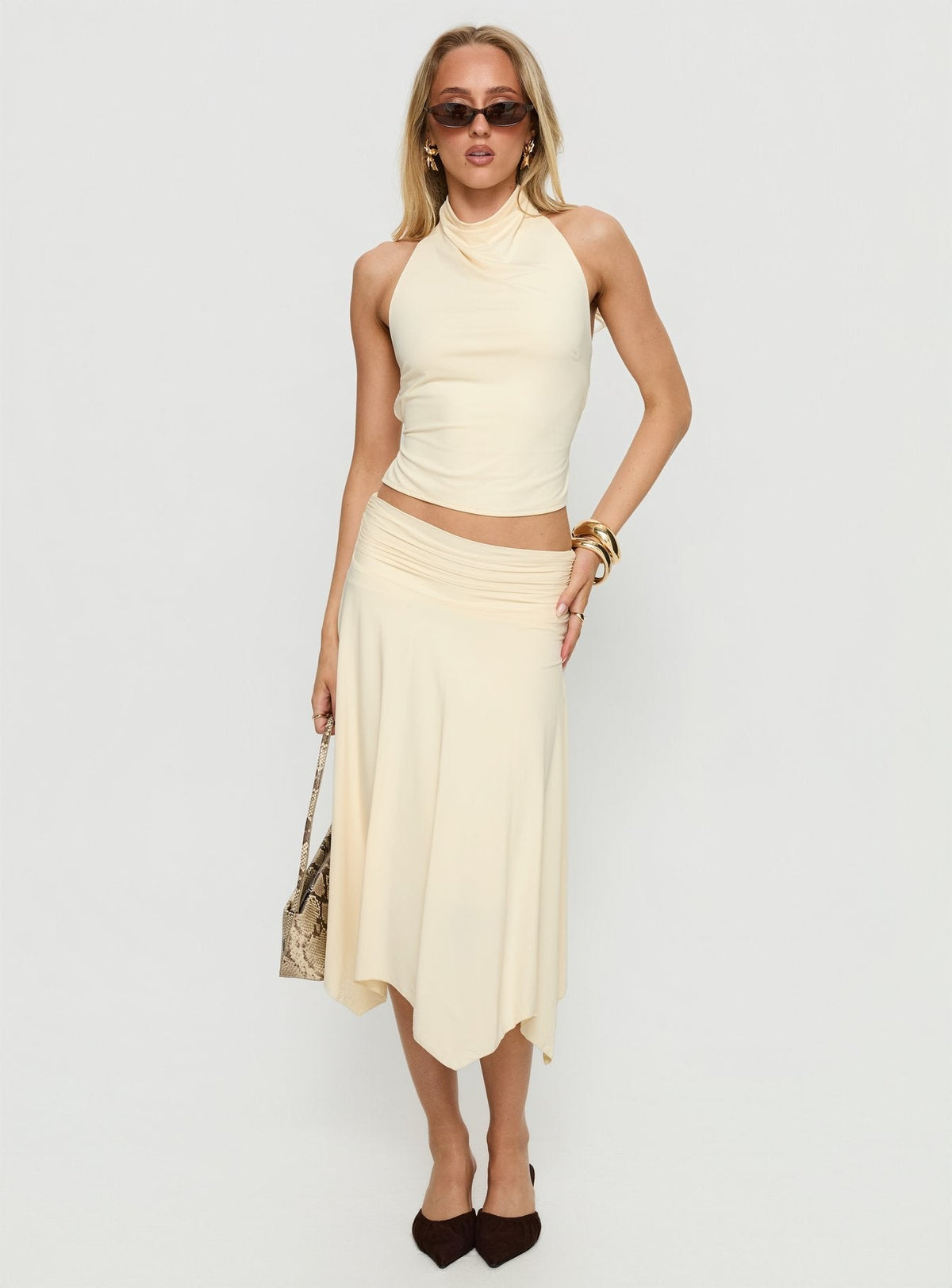 Scenic Route Asymmetrical Midi Skirt Yellow