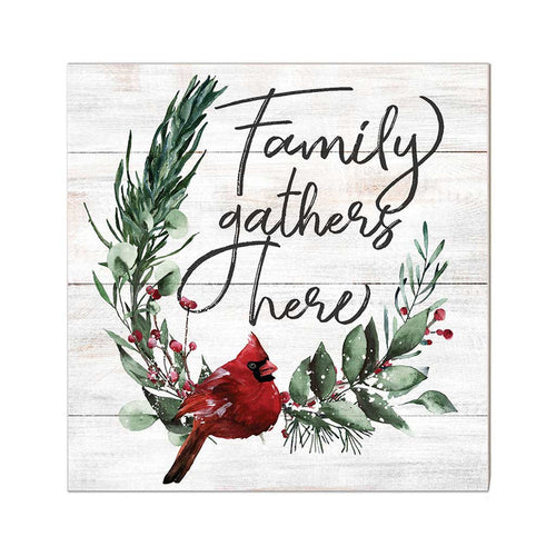 10x10 Family Gathers Winter Cardinal Sign