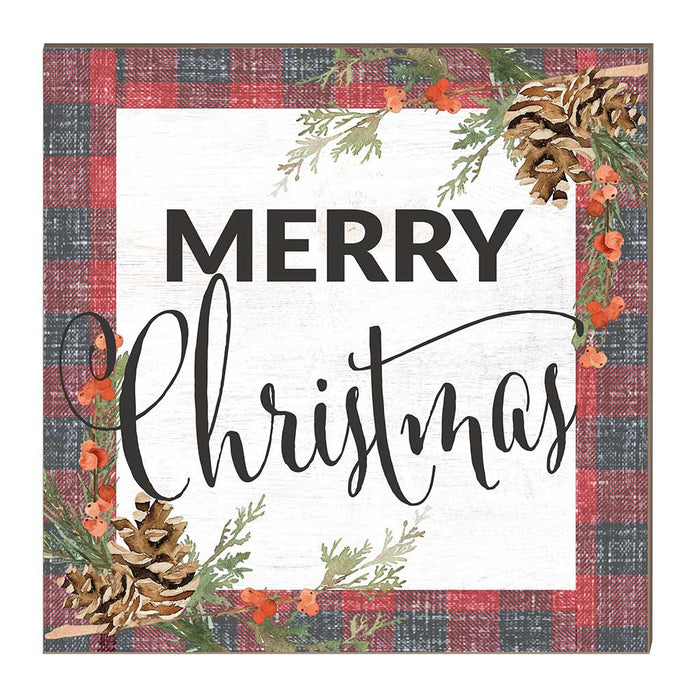 10x10 Merry Christmas Red Plaid Pinecones Sign