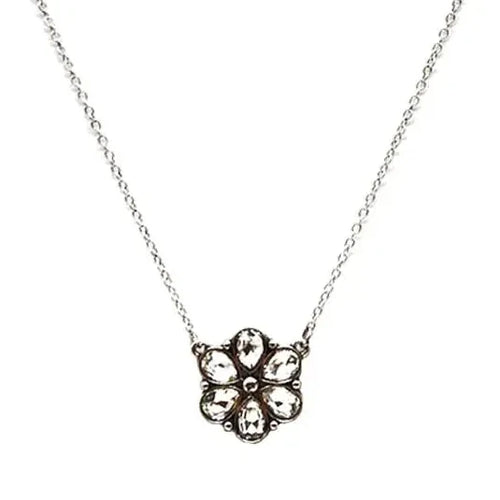 16" Western Crystal Flower Silver Necklace
